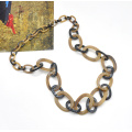 Stylish wooden texture chain neck jewelry for women fashion acrylic resin wood necklace